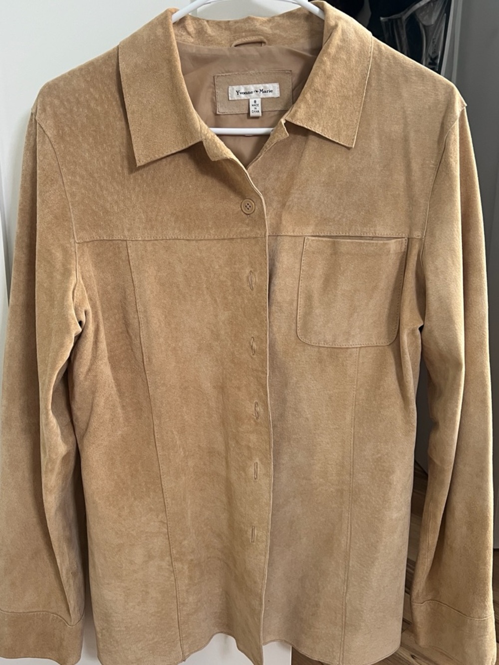 Ivonne & Marie Suede Button-Front Jacket in Light Tan